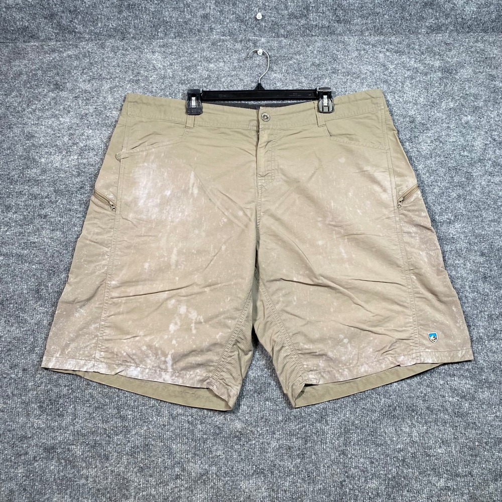 Kuhl Renegade Cargo Shorts Mens 42 Khaki Tan Stretch Hiking Outdoor Distressed